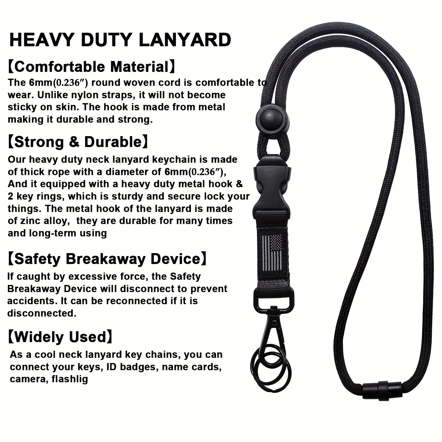 Heavy Duty Lanyard 3pcs, Black Neck Lanyard Lanyard ID Holder