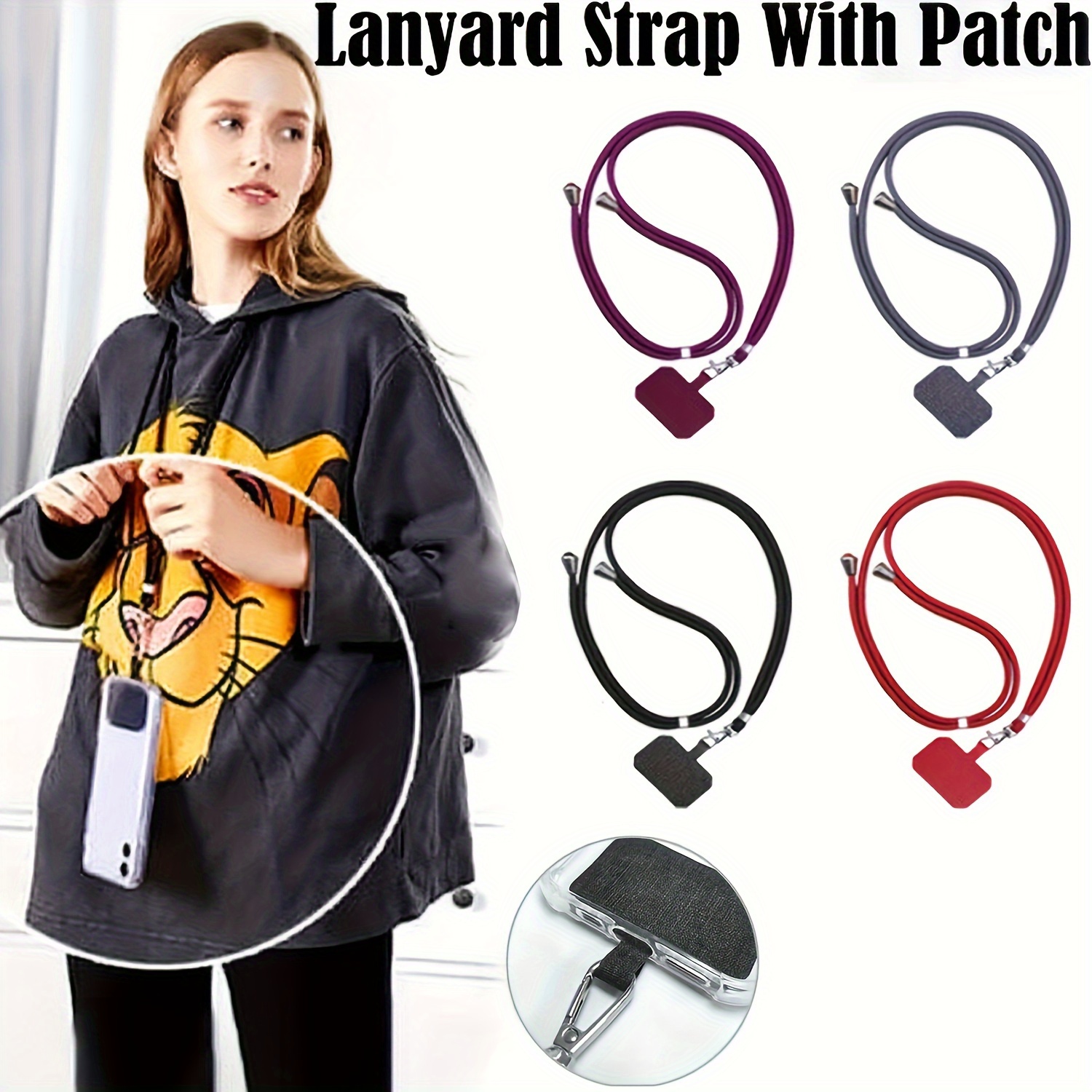 

Universal Adjustable Phone Lanyard Strap Mobile Phone Hanging Rope Neck Straps With Patch Anti-lost Lanyards Cell Phone Accessories