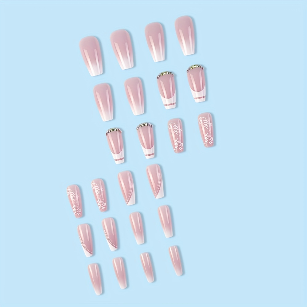 cdz138 pink flower line diamond medium 3d nail - Temu