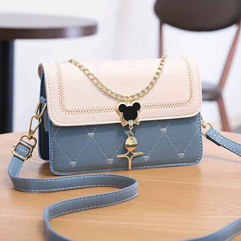 Embroidery Detail Flap Square Bag, Stylish Chain Decor Crossbody