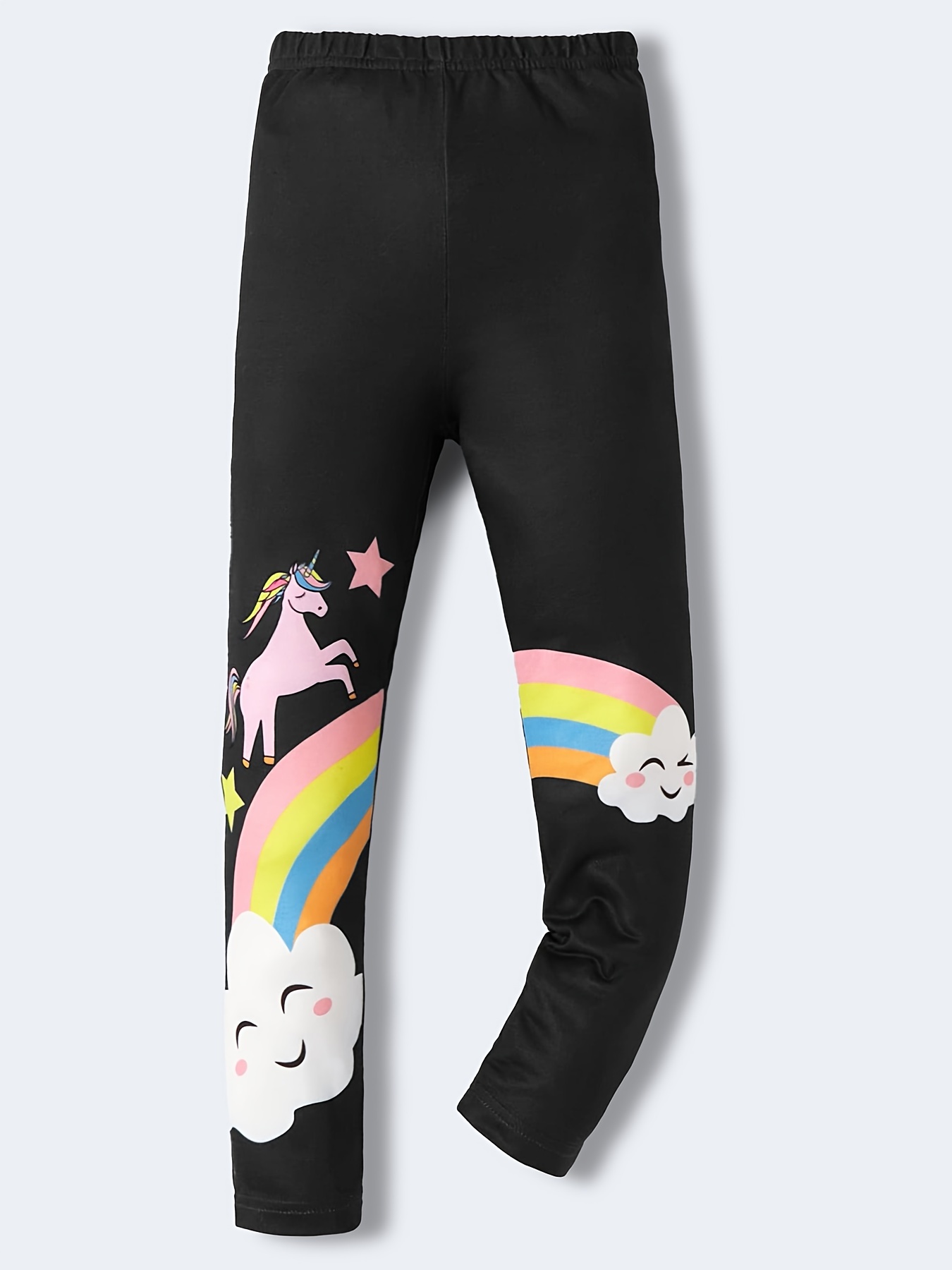 Toddler Girls Rainbow Unicorn Graphic Stretch Casual - Temu