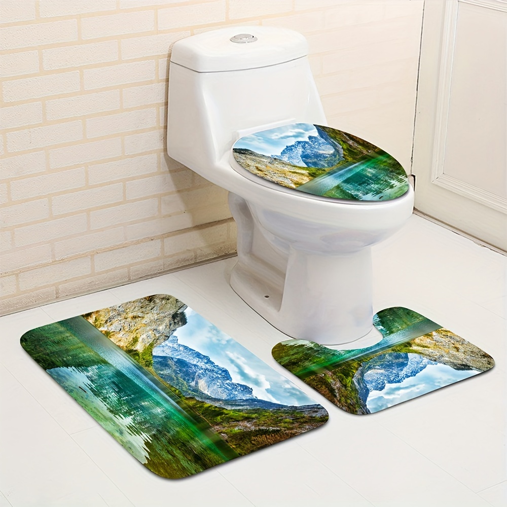 4pcs Landscape Print Shower Curtain Set, Bathroom Rug, U-Shape Mat, Toilet  Lid Pad, Waterproof Curtain Including 12 Hooks, 70.8x70.8/180x180cm, Aesth