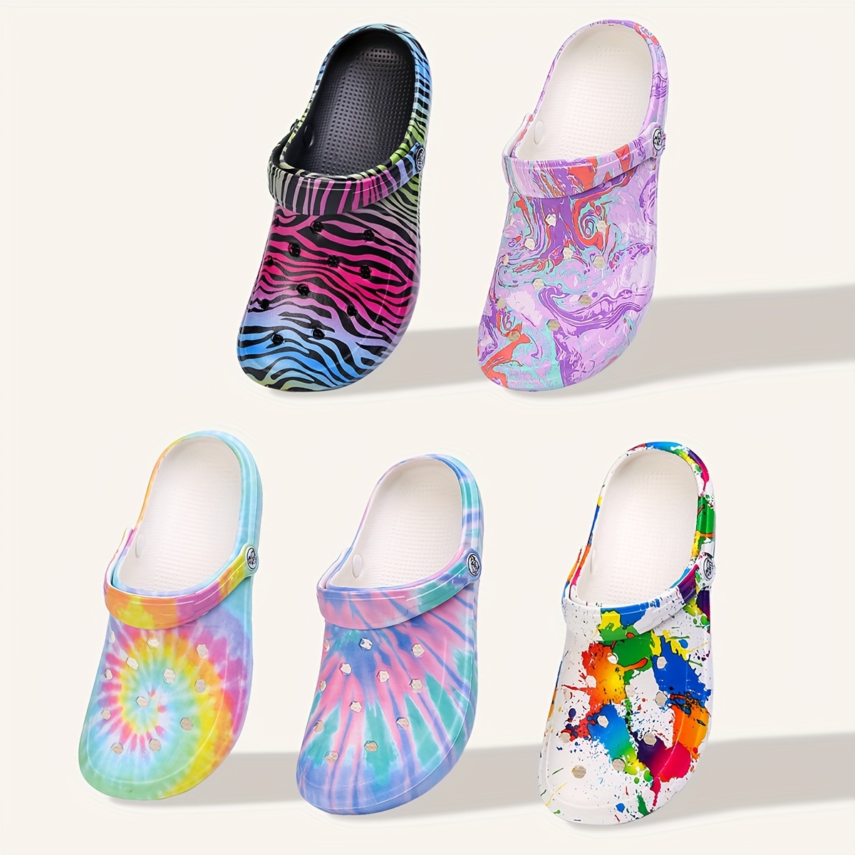 

Women's Tie Dye Print Garden Clogs, Trendy Soft Sole Pillow Shoes, Lightweight Slip On Clogs For Holiday