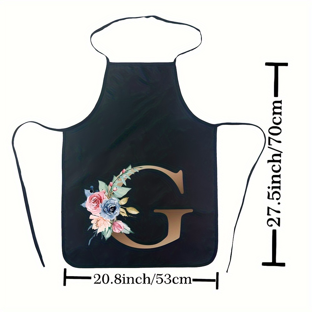 TEMU 1pc Floral And Letter Polyester Apron, Kitchen Apron For Women,printed Aprons, Printed Monogram Aprons, Apron, Promotional Gift Apron