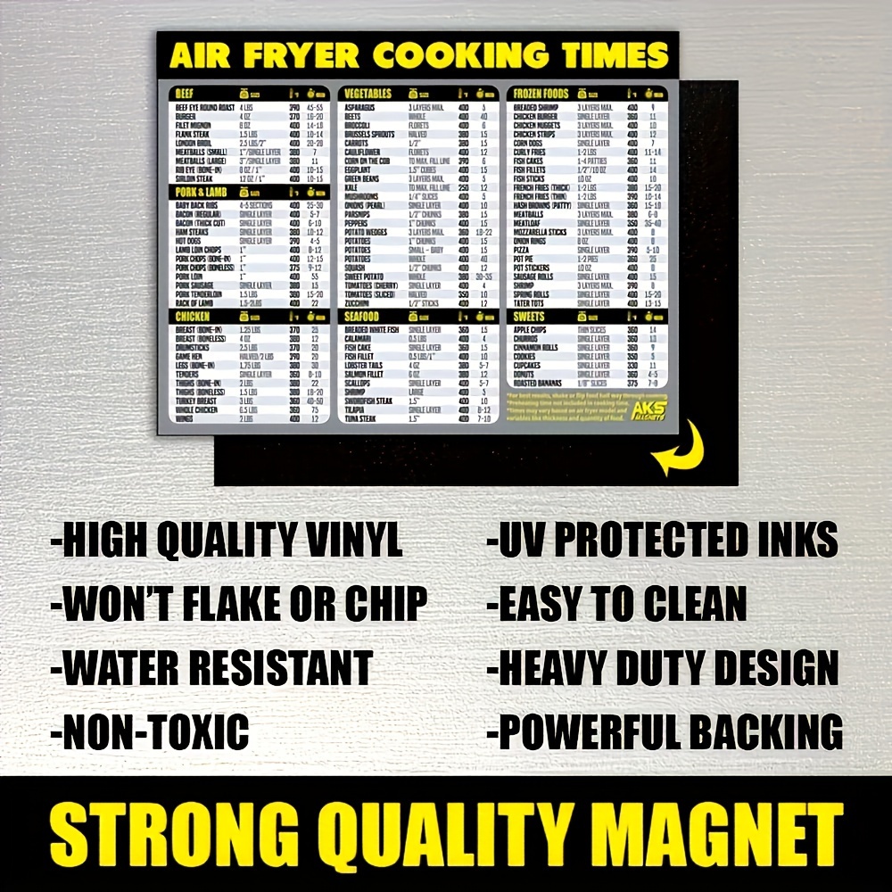 Air Fryer Cooking Times Chart Magnet - Extra Large Easy to Read Airfryer  Magnetic Cheat Sheet - Healthy