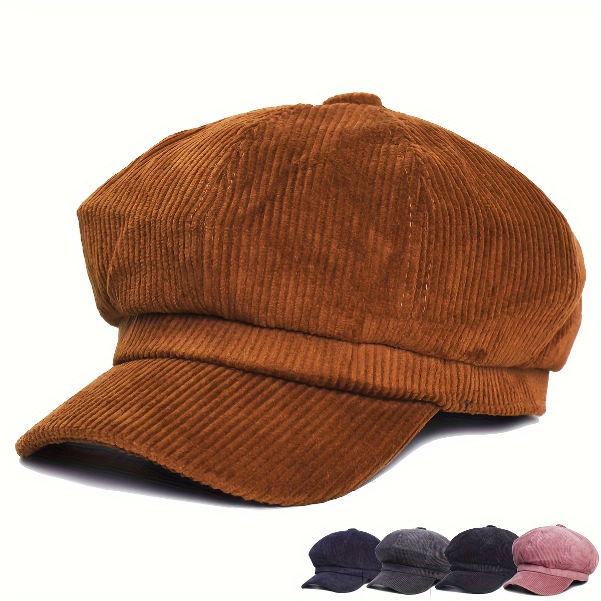 Corduroy Newsboy Cap Vintage Solid Color Octagonal Berets Lightweight Beret Painter Cap For Women Men Autumn & Winter