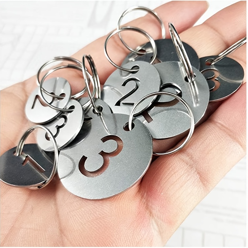 10X Number 1-10 Tags Circle Labels Metal Round Key Ring Stainless Steel  Keychain