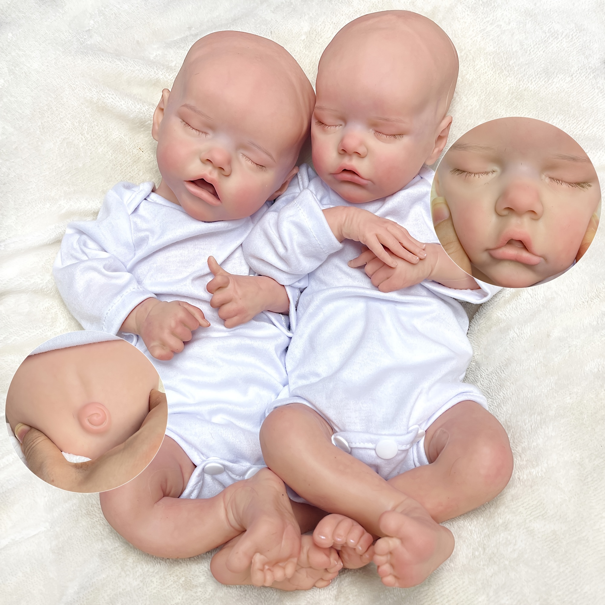 16.54-17.72inch Whole Body Solid Silicone Twins Reborn Girl With Artist Oil  Painted Skin, Soft Platinum Silicone Newborn Baby Doll Can Bath, Reborn Do