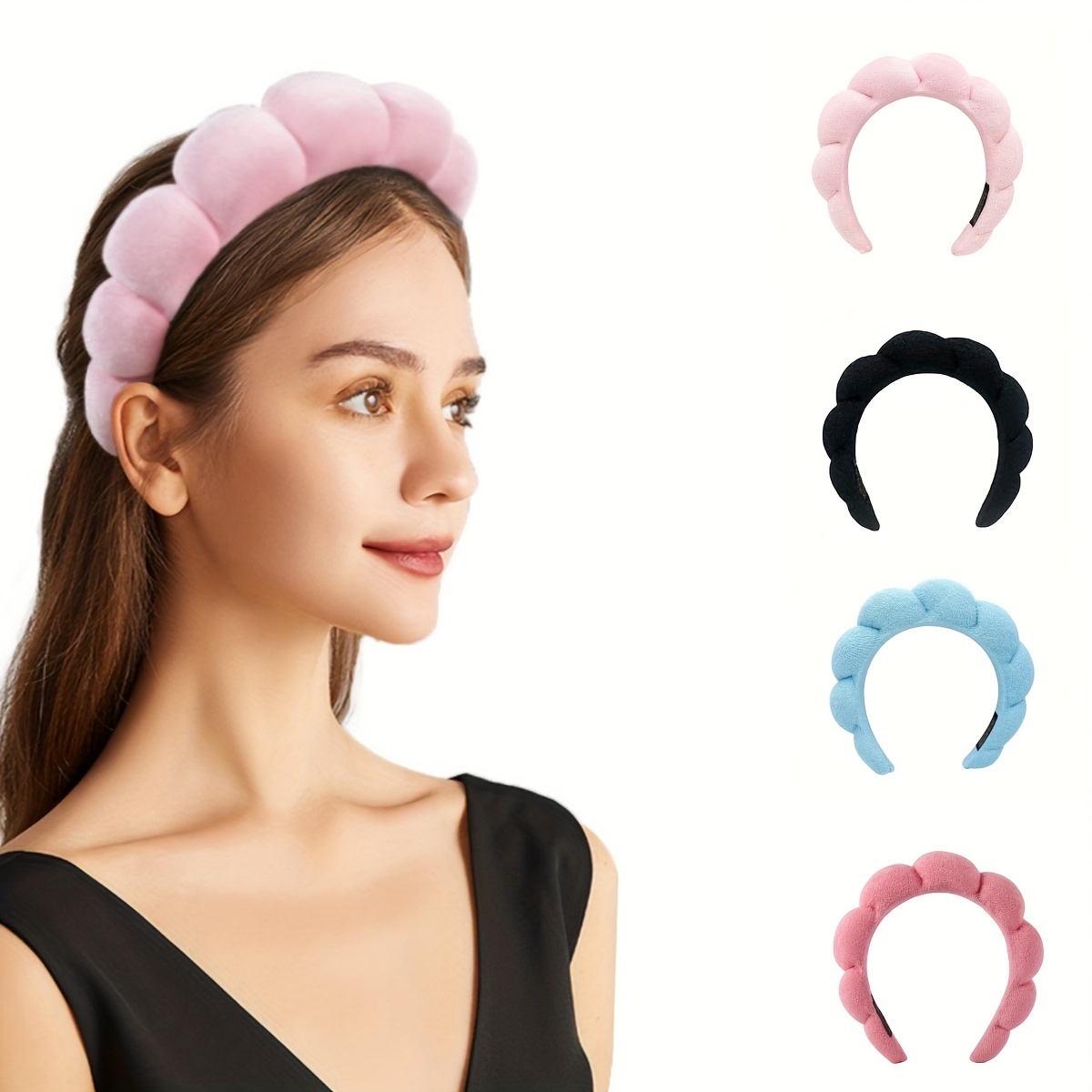 Yohou Pink Spa Makeup Headband for Washing Face with 2PCS Wristband  Scrunchies Mimi and Co Spa Headband Puffy for Bubble Skincare Makeup Shower  Hair