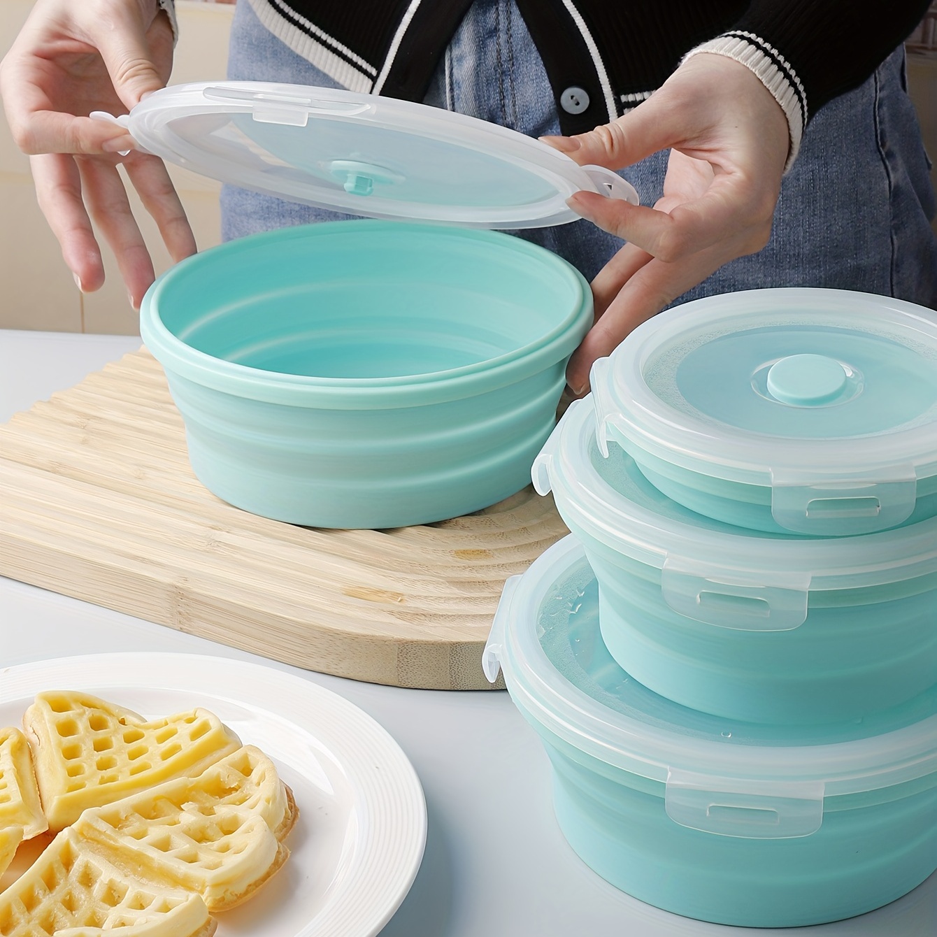4 Size Silicone Round Folding Lunch Box Collapsible Salad Bowl