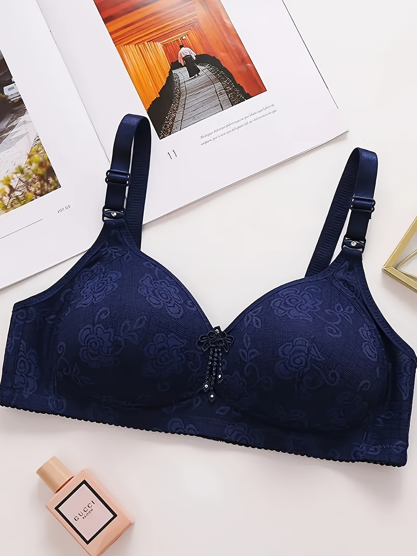 Simple Solid Lace Floral Patch Bra Comfy Breathable Wireless - Temu