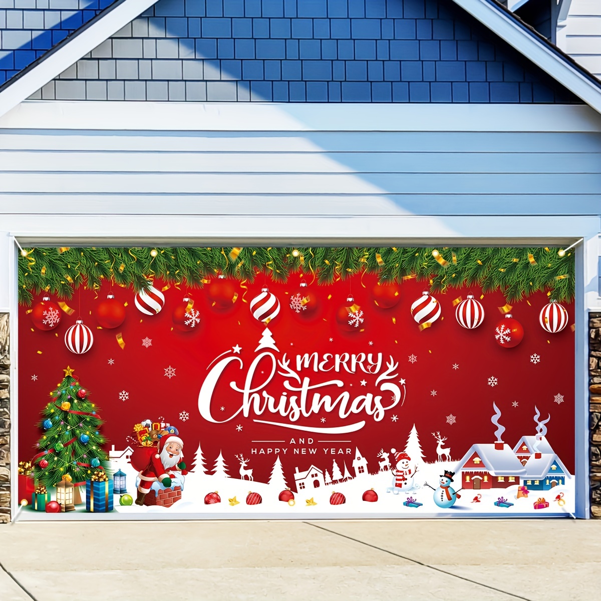 1pc Christmas Santa Claus Garage Door Decoration Merry Christmas ...