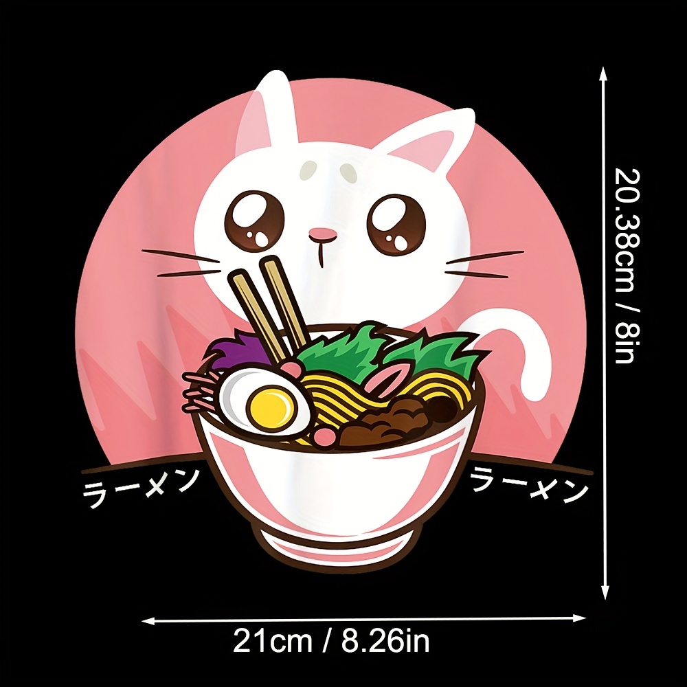 1pcパッチかわいい白猫とカートゥーンベアラーメンヌードルを食べるヒートトランスファーパッチTシャツスウェットシャツフー - Temu Japan