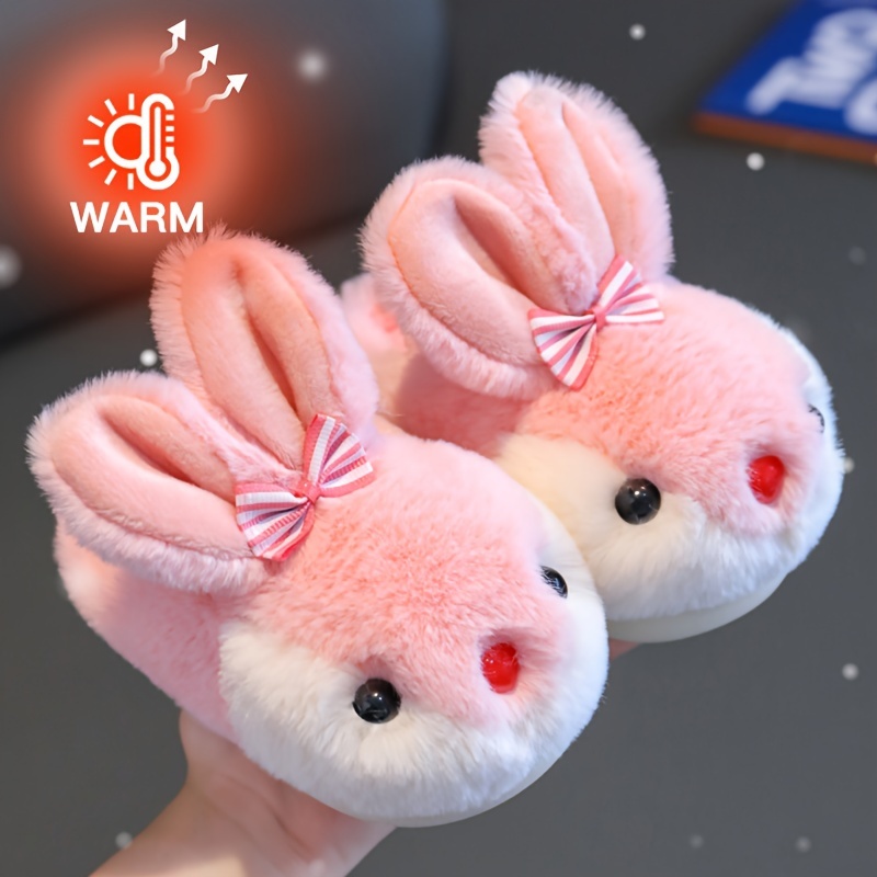 Cute Cartoon Rabbit Furry House Shoes For Girls, Lightweight Non Slip Warm Soft Bottom Walking Shoes For Indoor, Spring Autumn Winter