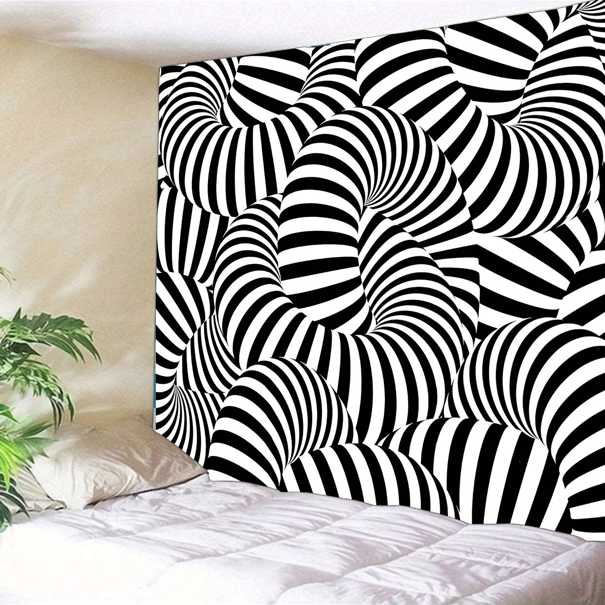 3d Vision Tapestry Black And White Psychedelic Spiral - Temu