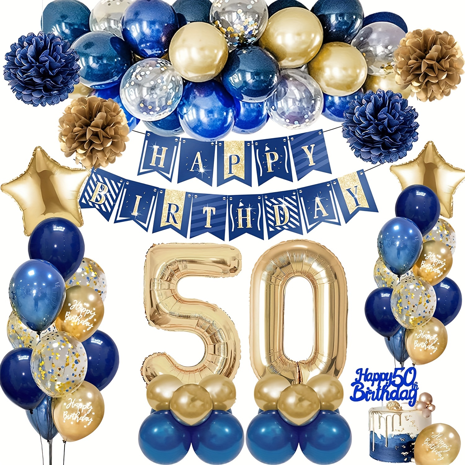 Decoraciones de cumpleaños número 50 para hombres – Cartel de regalo de  cumpleaños 50 para hombres, kit de decoración para fiestas, globos número 50