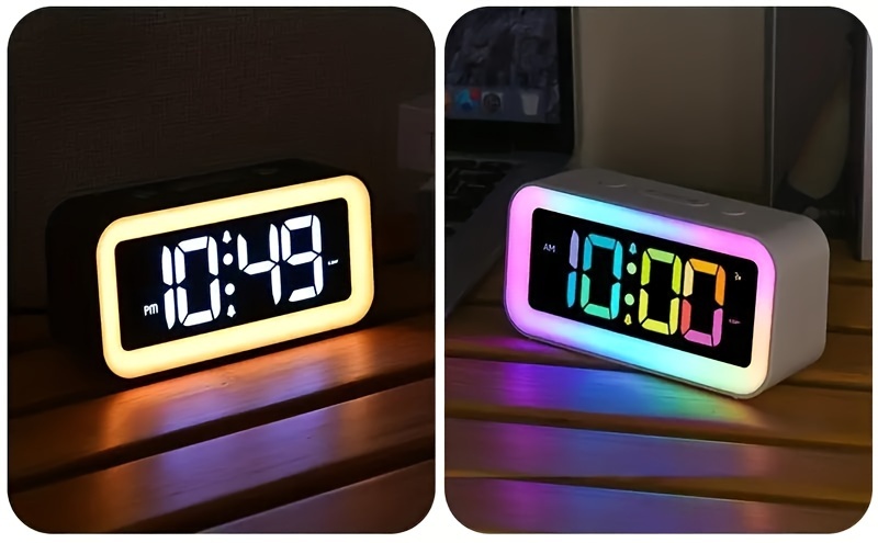 Reloj despertador fuerte para dormitorios, reloj digital con luz nocturna,  pantalla grande, cargador USB, alarma doble, repetición, reloj de noche