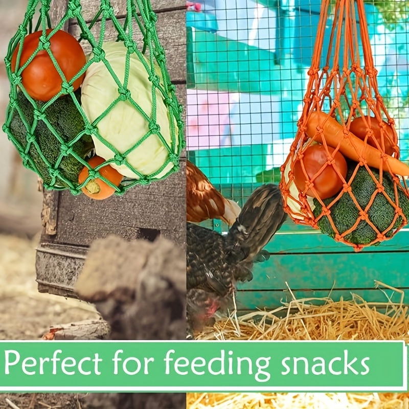 Chicken Vegetable String Bag,Poultry Fruit Holder, Pet Chicken Vegetable  Hanging Feeder Treat Feeding Tool with Hook for Hens Chicken Coop Duck  Large