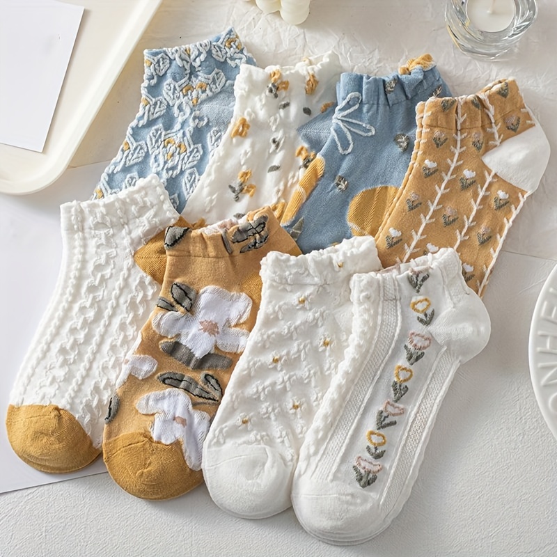 8 Paires De Chaussettes Textur es En Relief 3D Style Court