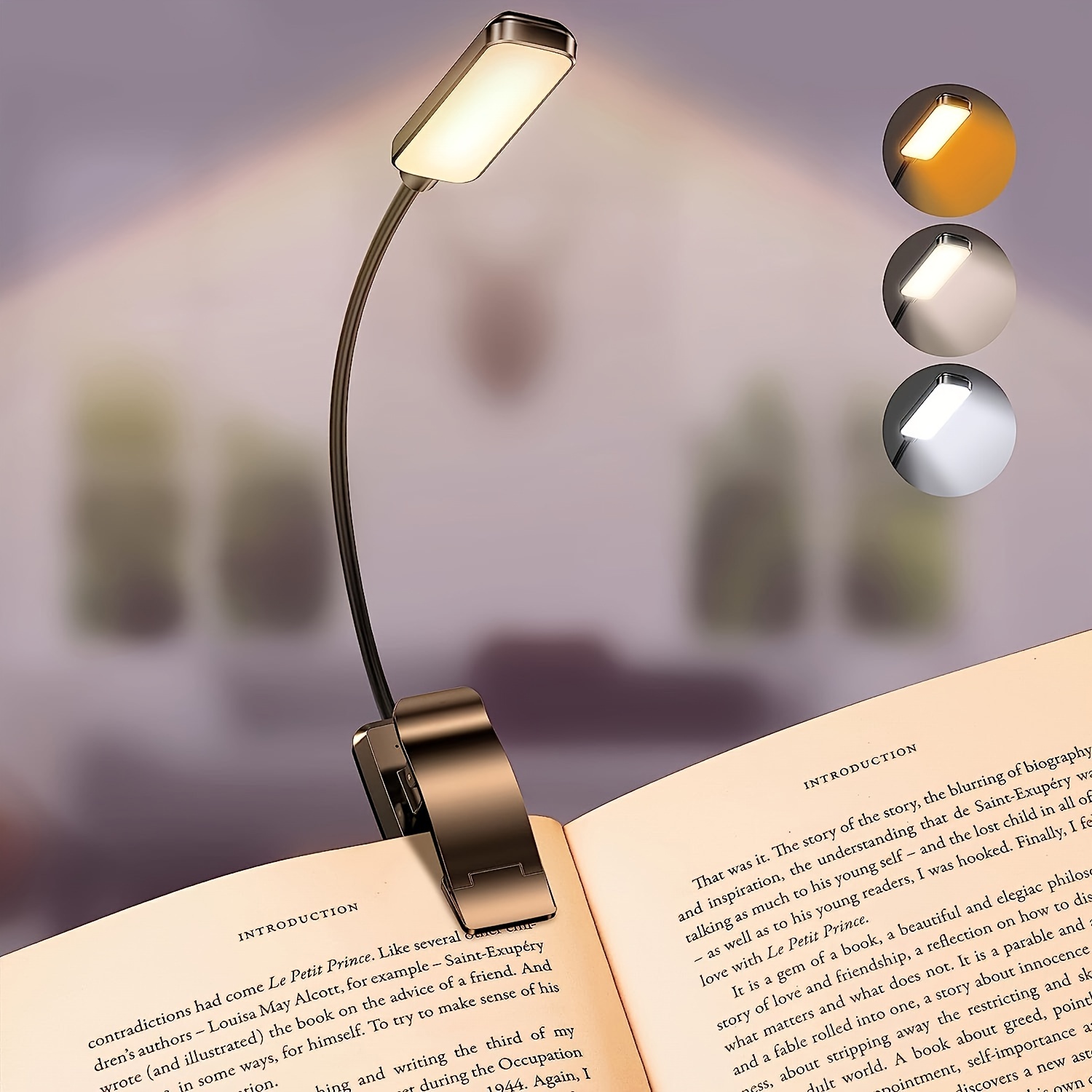 Glare Flare Reading Light - Book Light for Reading in Bed - 3 Colors LED Book Reading Light - Adjustable Brightness Reading Light for Bed