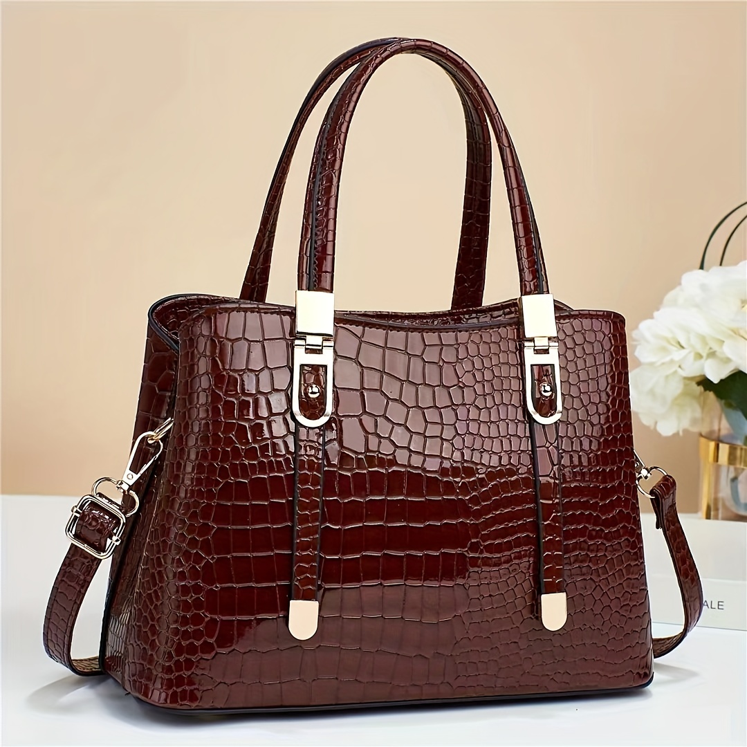 Trendy Faux Leather Handbag, Women's Crocodile Embossed Crossbody Bag  Stylish Purse With Removable Strap - Temu