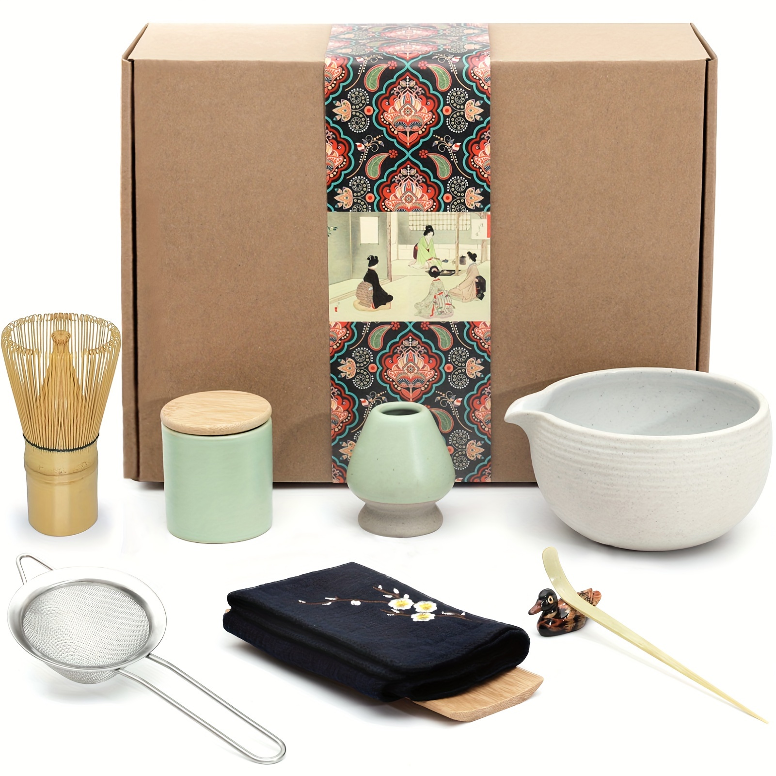 TEANAGOO Kit Matcha + 2 tazas con caja de almacenamiento, juego de 12  piezas de té Matcha de viaje, cuenco de cerámica para matcha (18 onzas),  taza de