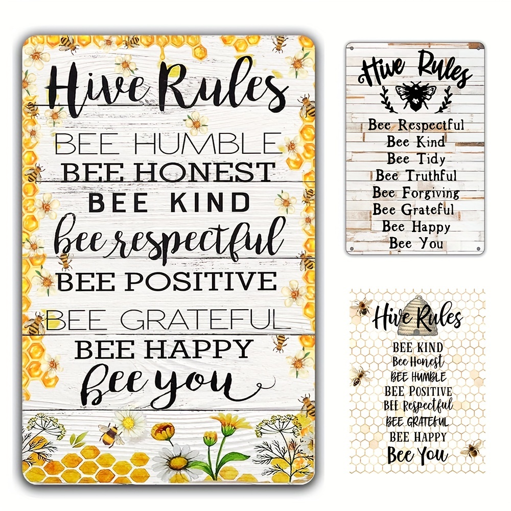 1pc Bee Garden Decor Bee Hive Rules Sign For Home Honey Bee Decorations Hive Rules Signs Bumble Metal Tin Signs Bees Kitchen Wall Decor Outdoor Beehive Decoration Bee Hive Classroom Decor 8x12 Inch