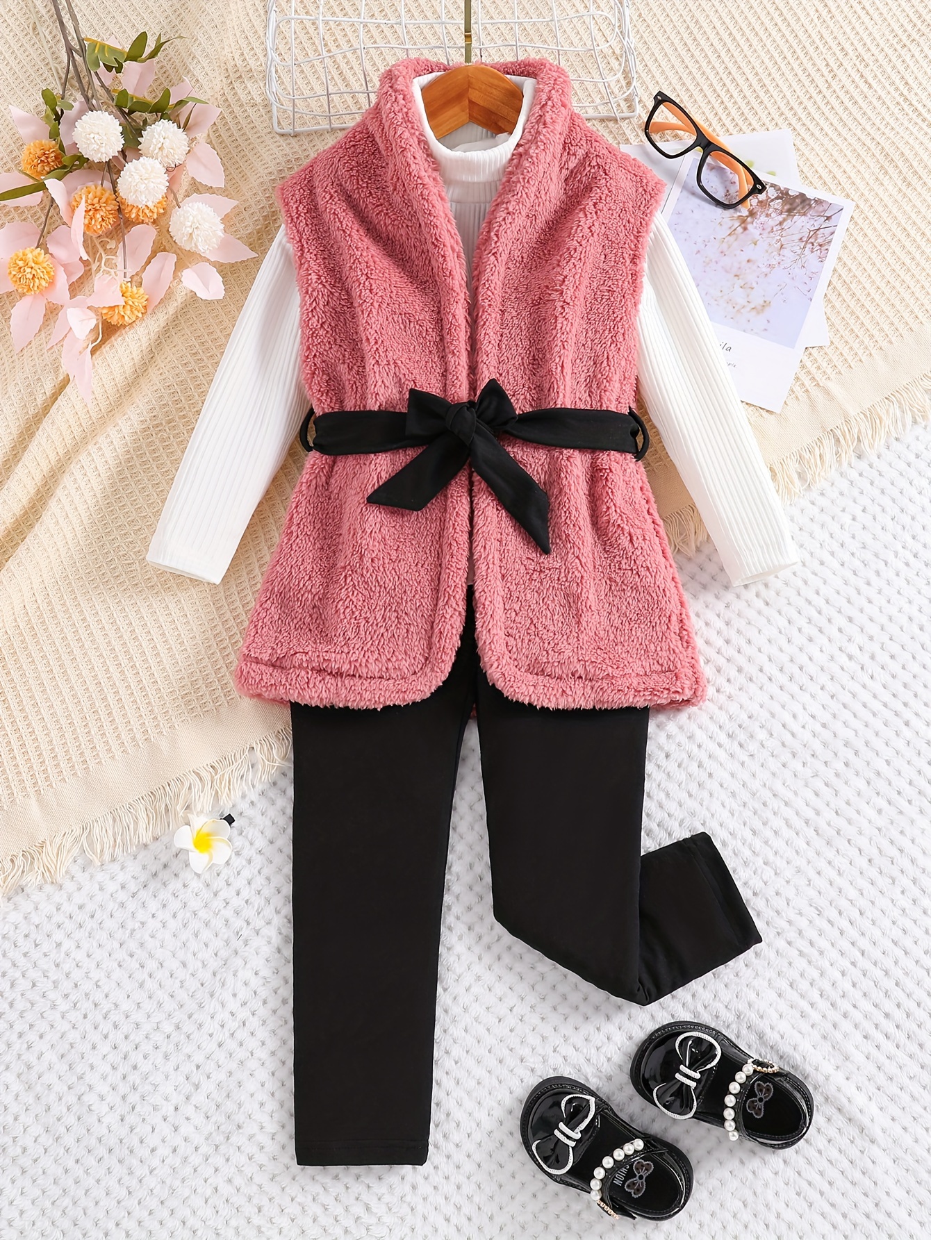 Baby Girls Winter Clothes Set Warm Outfits Kids Girls Flower Knit Sweater  And Pants Autumn Girl Clothing Set Children Costume