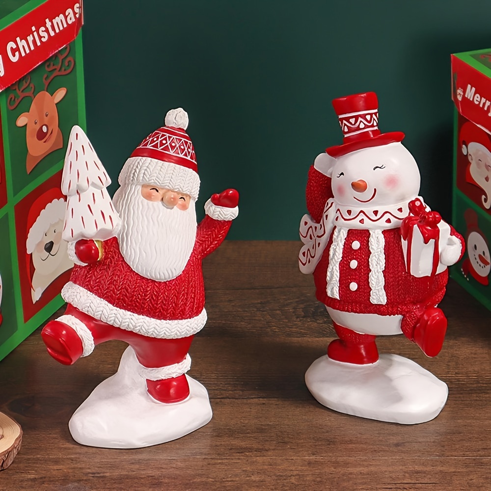 Mini Christmas Ornaments Set Resin Santa Claus And Snowman - Temu