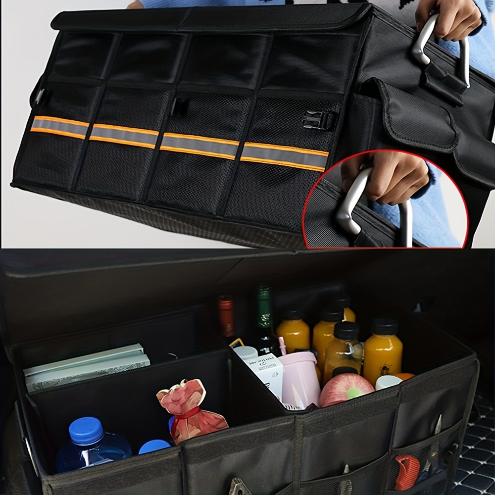 1 Stück Kofferraum-Organizer – Zusammenklappbarer Kofferraum-Organizer Mit  Faltbarer Abdeckung, Griff Aus Aluminiumlegierung, Reflektierender Streifen
