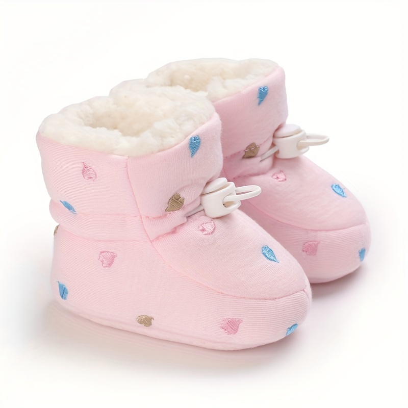 Image of Winter Children's Shoes For Baby Girls, Heart Pattern, -lined Warm Shoes With Soft Sole, Comfortable Walking Shoes For Months