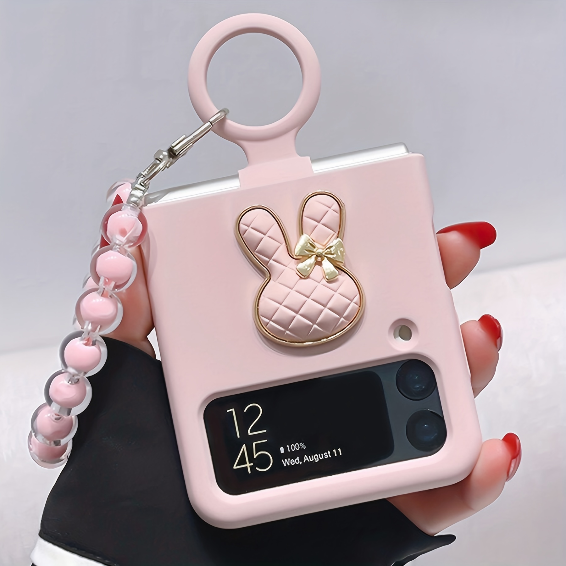 Cute Cartoon Case Compatible With Samsung Galaxy Z Flip 5 With Strap, Pu  Leather Cover With Metal Bear And Love Wristband