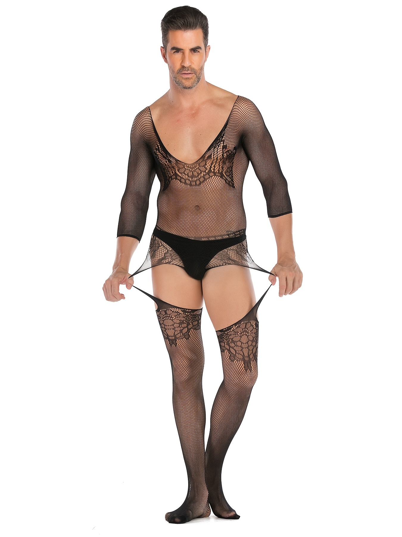 Men wearing fishnet clearance stockings