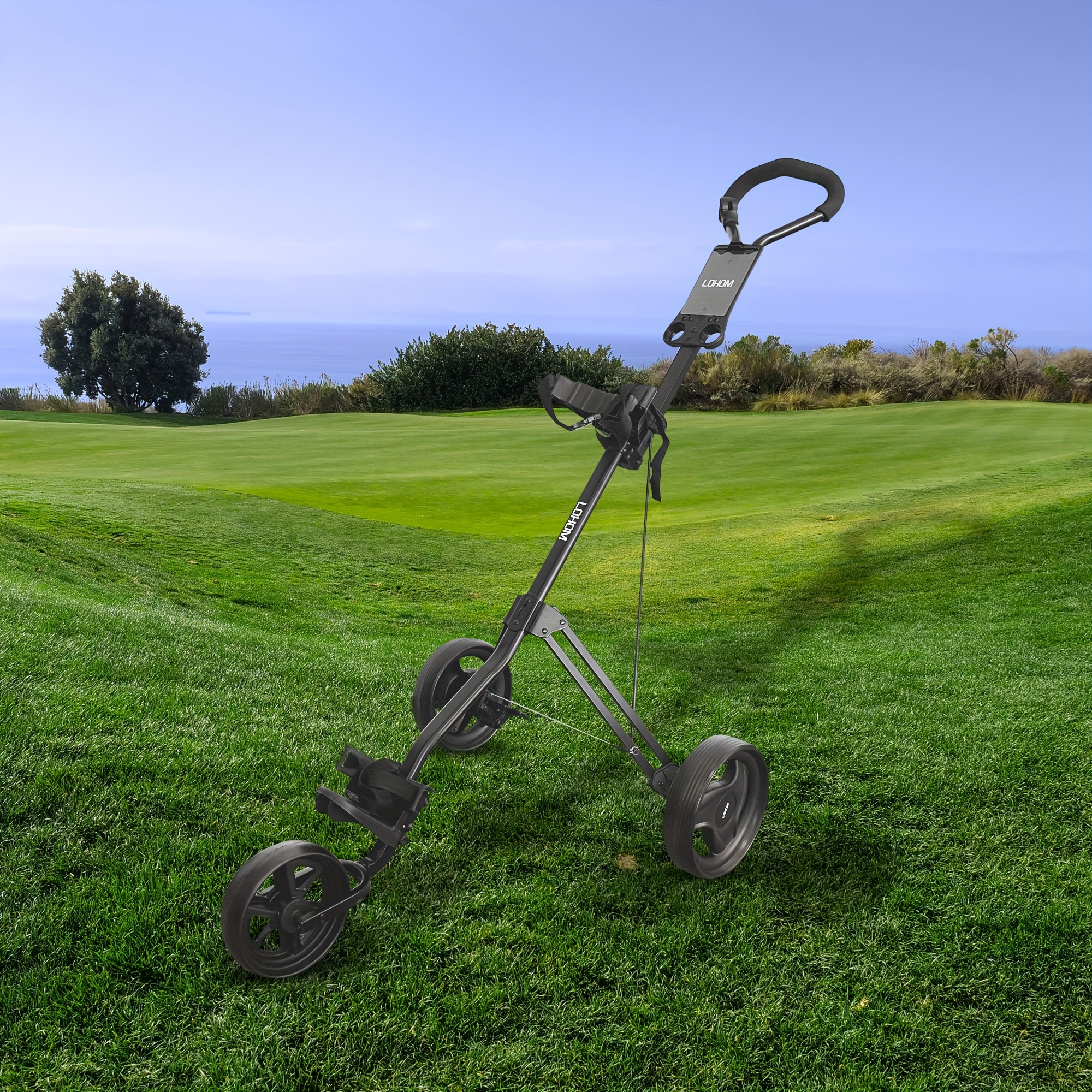 golf push cart golf pull cart for golf clubs and golf bag golf push carts 3 wheel easy to folding golf trolley with scorecard holder