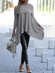 cold shoulder asymmetrical tunics casual crew neck ruched solid tunics womens clothing details 5