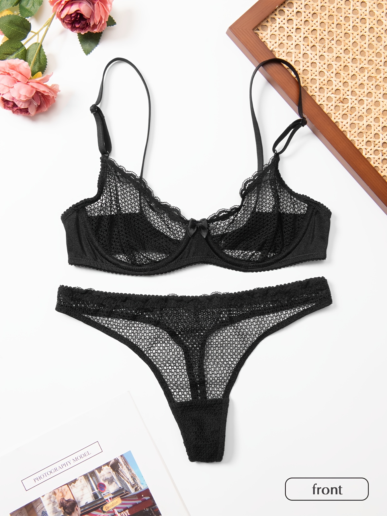 Wingslove Underwired Lace Sheer Bra & Panty Set