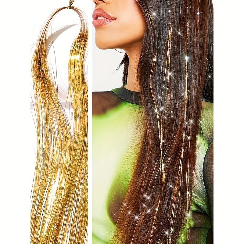 Y2K Tinsel Hair Extension, 1200 Strands 48 inch Sparkle Glitter Rainbow Colored Synthetic Crochet Hair Extensions, Human Hair Extensions for