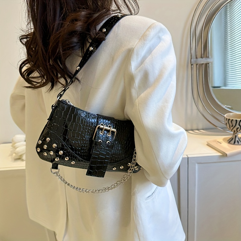 Y2k Style Baguette Bag, Trendy Chain Crossbody Bag, Buckle Decor Underarm  Purse For Women - Temu