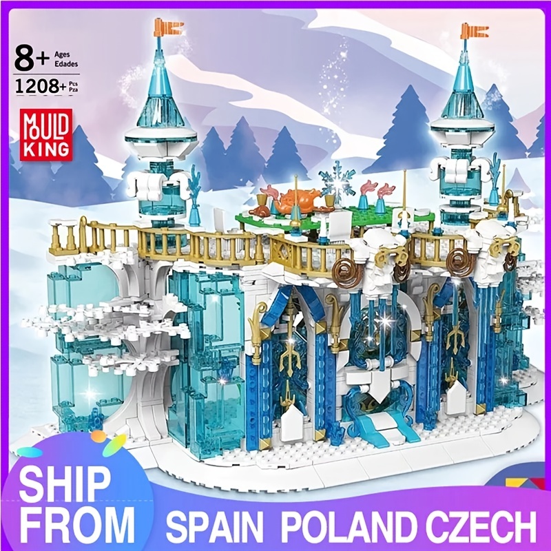 1208pcs Christmas/Snow/Paradise Series Fantasy Crystal Snow Ice Ballroom Model Sets, Dreamland Building Blocks Assembled Toys Model, Educational Toys, Boy And Girl DIY Toys Gift 11010