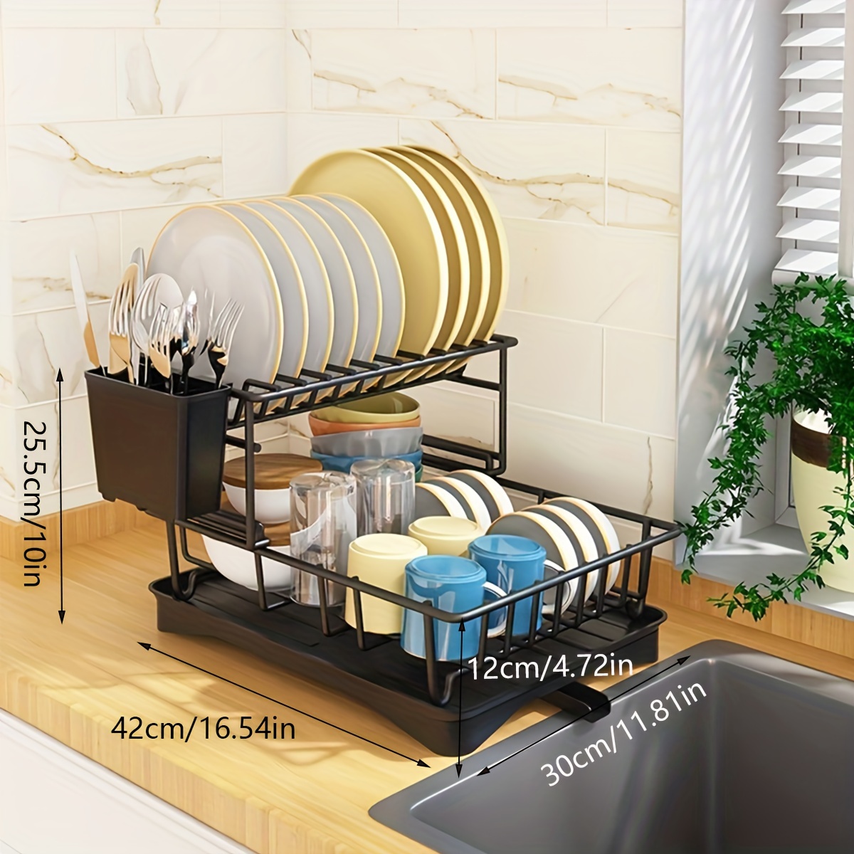 Kitchen Dish Drainer Rack, Multi-functional Space Saving Cutlery