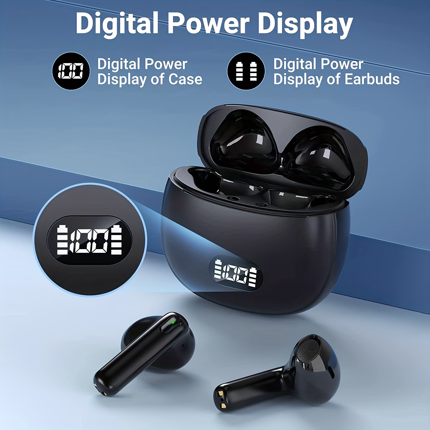 Auriculares inalámbricos Bluetooth 5.3, pantalla digital LED, 60 horas de  reproducción, auriculares con estuche de carga inalámbrica, auriculares