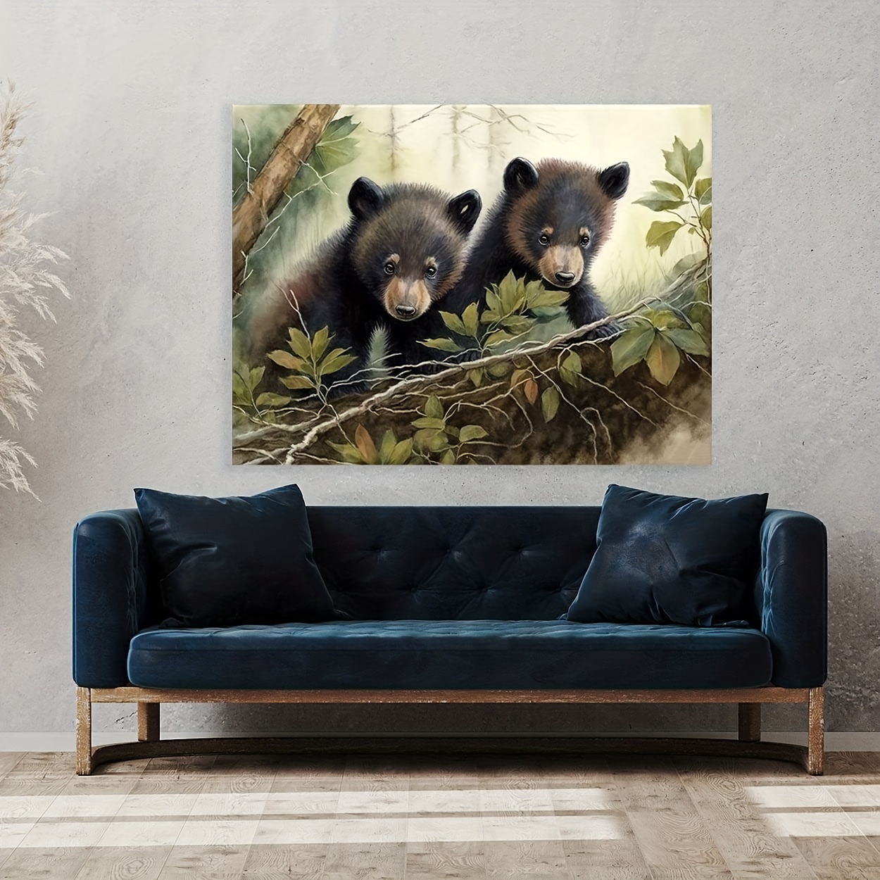 Bear 3D Window View Canvas Painting Art Living Decor Gift Black