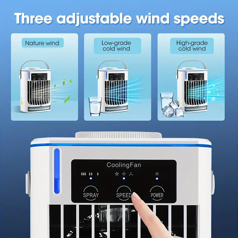 1pc portable air conditioner 4 in 1 cooling fan small mini air conditioner unit for home bedroom room evaporative air cooler humidifier with 3 wind speeds spray details 4
