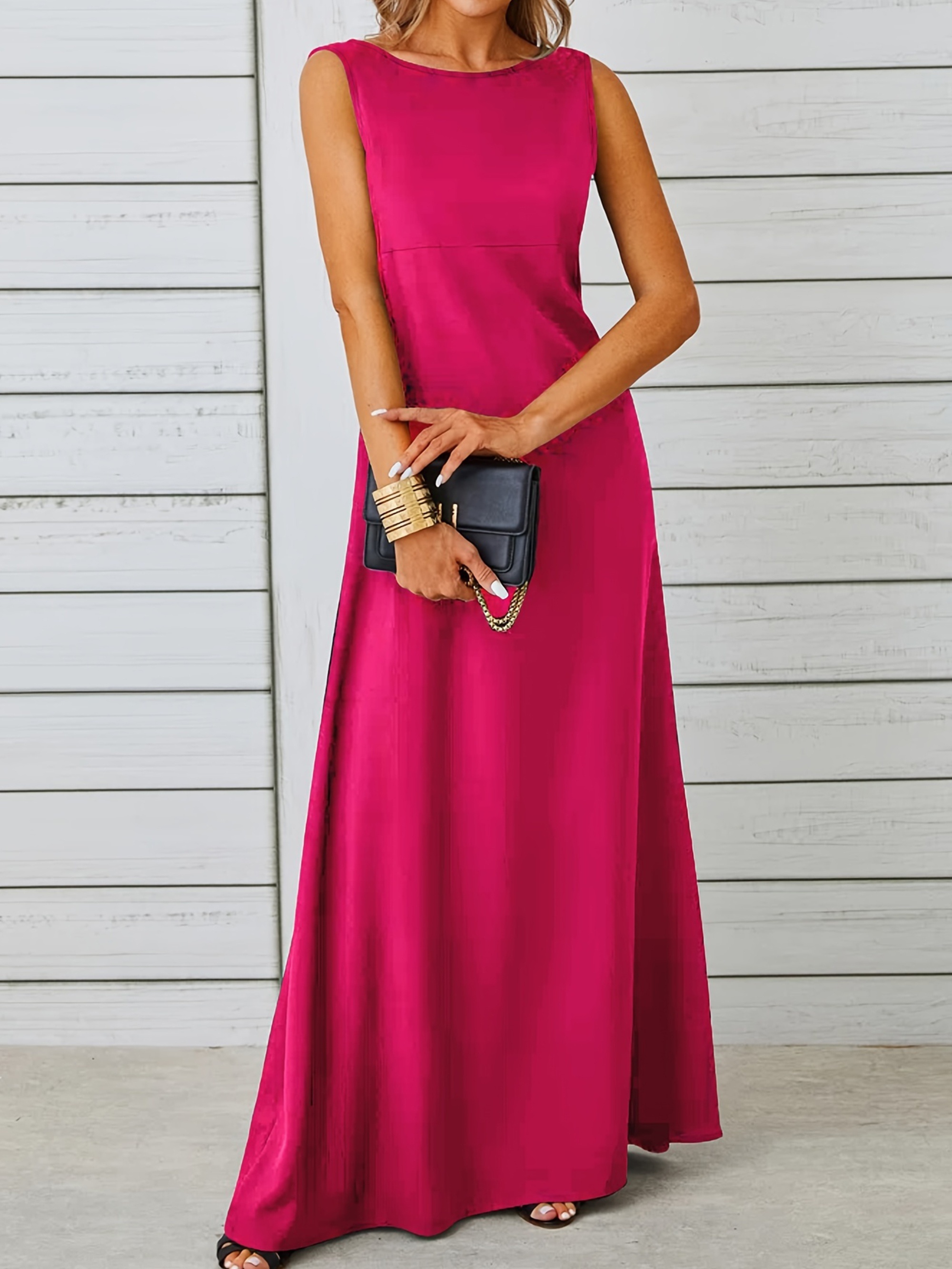 PMUYBHF Pink Dress for Women Casual Maxi Club Dresses for Women 2024 Green  Women's Sleeveless Solid Color Loose U Tie Pocket Dress Casual Dress Dress