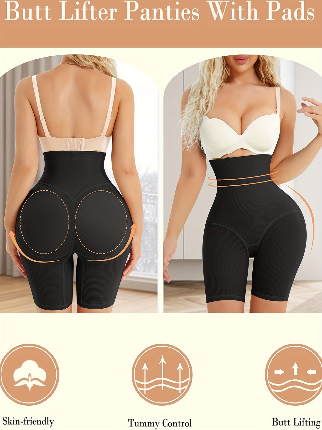 Hourglass Figure Shaping Shorts - High-Waist Tummy Control with Butt Lifter  & Padded Hips, Seamless Shapewear for Women