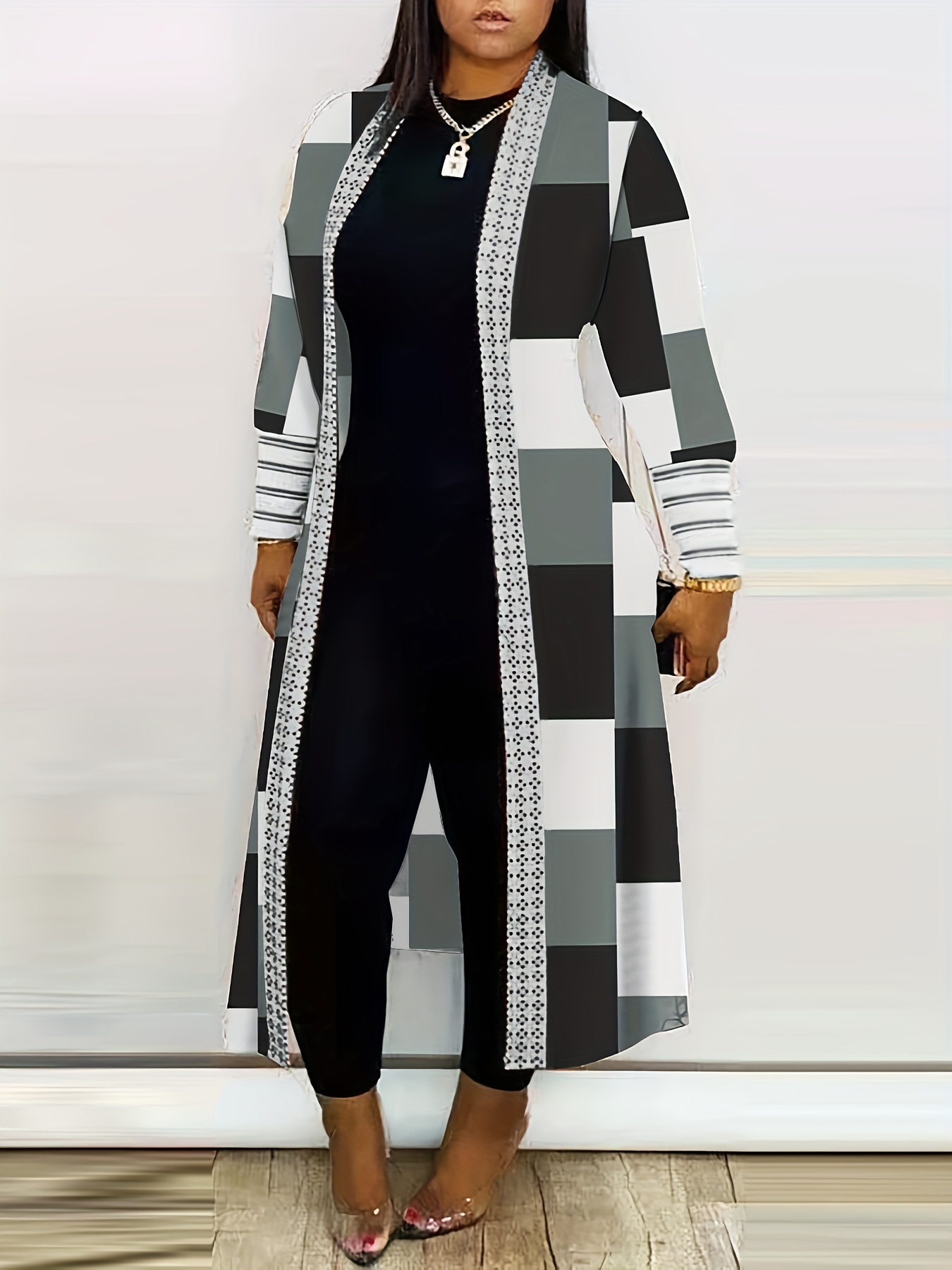 Plus Size Colorblock Longline Coat Women's Plus Slight - Temu Canada