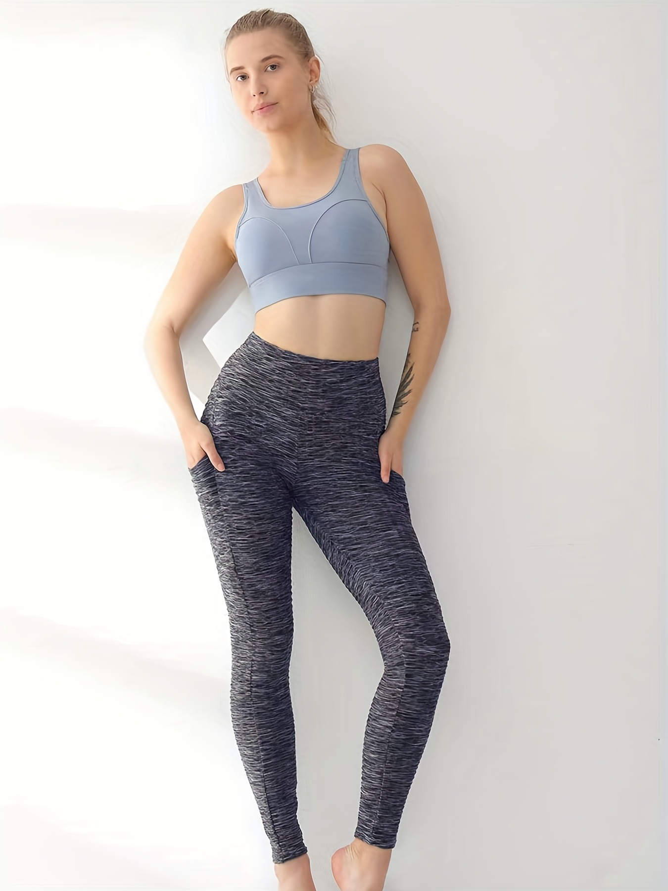 Women's Activewear: Solid Seersucker Fabric Yoga Leggings - Temu