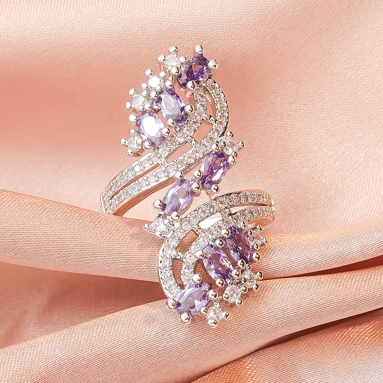 Women's Amethyst Zircon Inlaid Ring, Gift Idea