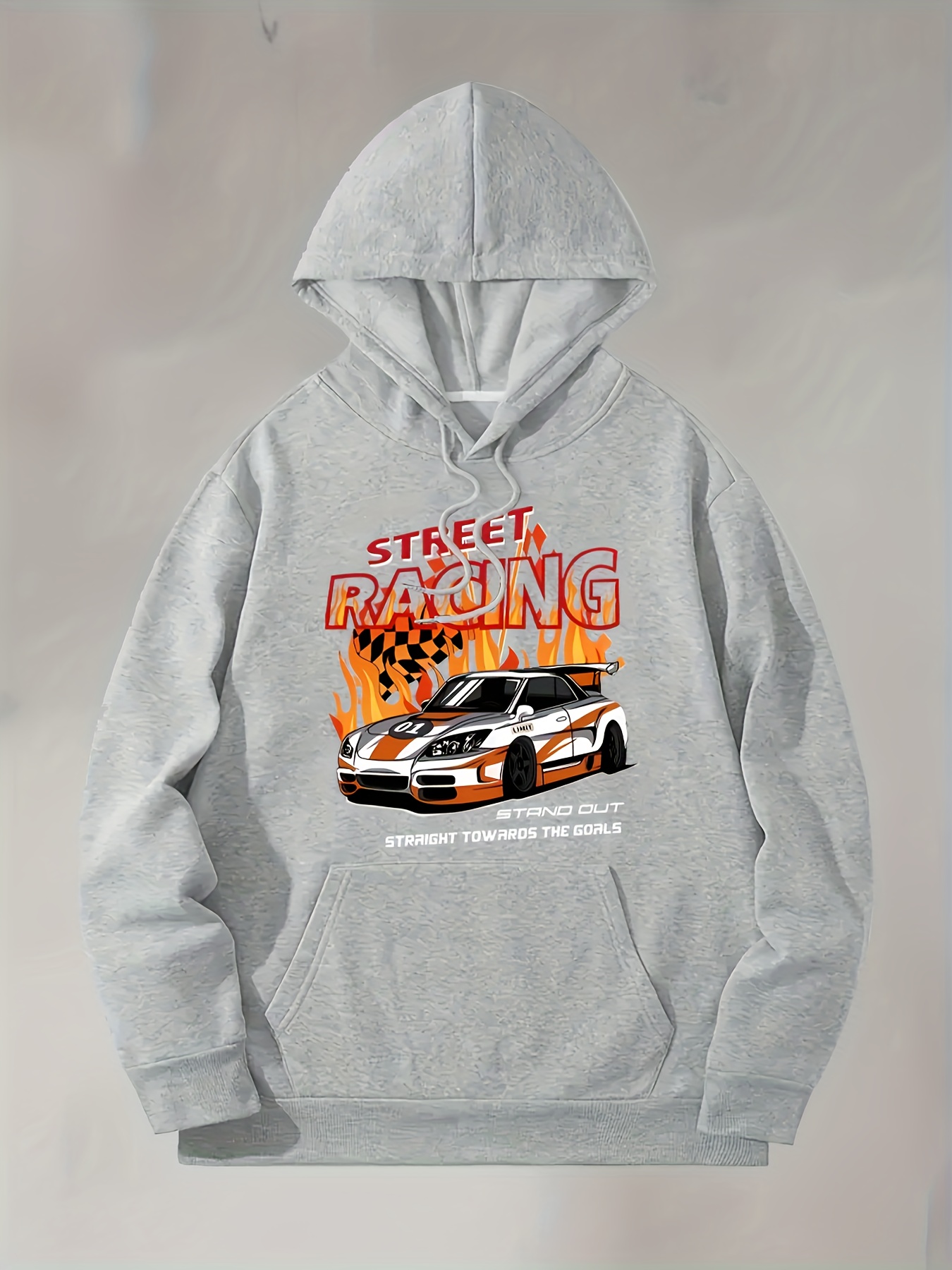 Racing Car Pattern Hoodie Kangaroo Pocket Men's Casual - Temu