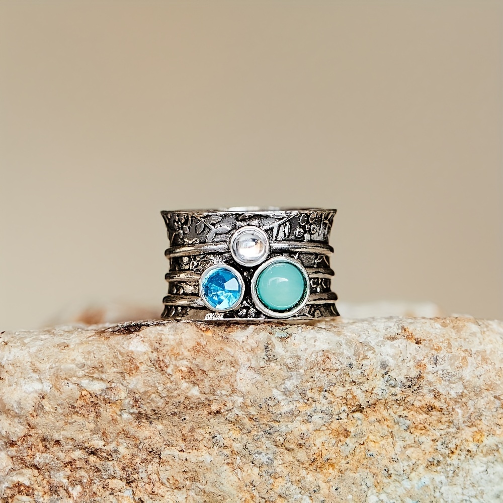 Bohemian Vintage Floral Layer Ring with Gemstone Inlay for Party